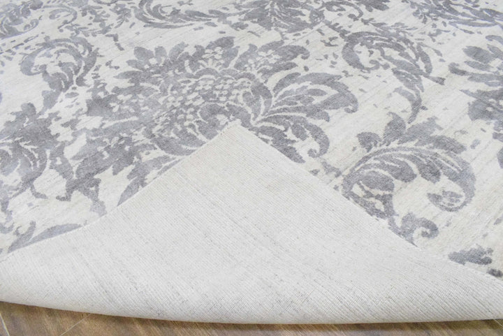 8x10 Rug, Floral Gray Rug, White Rug, Viscose Rug, Living, Dinning and Bedroom Rug, Modern Handmade Wool & Viscose Area Rug | TRD0017QT810 - The Rug Decor