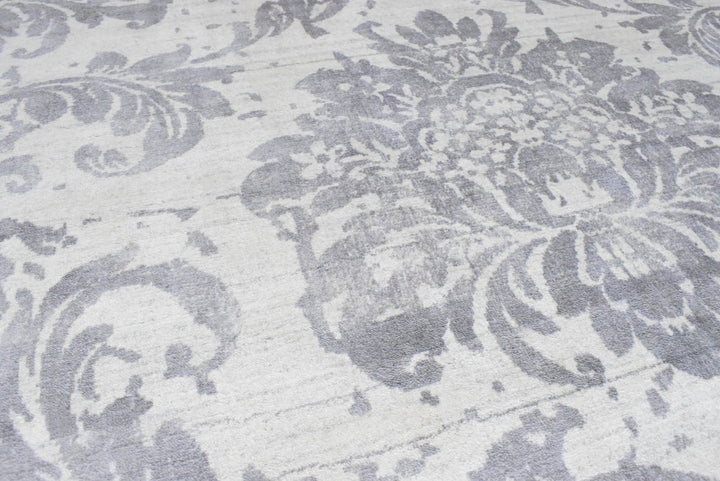 8x10 Rug, Floral Gray Rug, White Rug, Viscose Rug, Living, Dinning and Bedroom Rug, Modern Handmade Wool & Viscose Area Rug | TRD0017QT810 - The Rug Decor