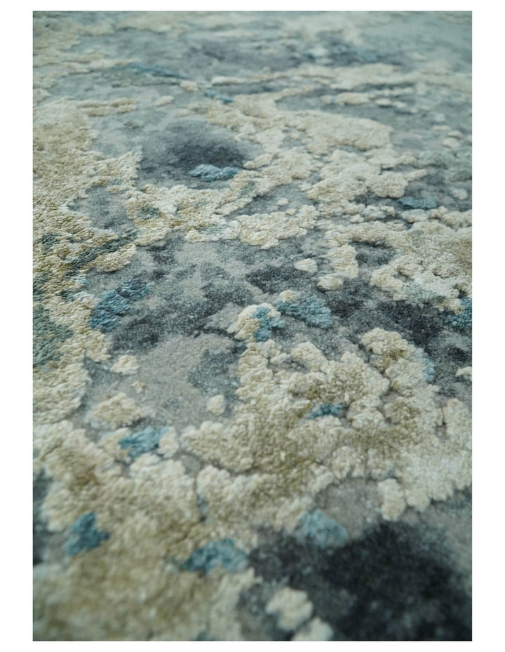 8x10 Rug | One of a Kind Blue and Silver Bamboo Silk Hand Made Modern Abstract Area Rug | SK29 - The Rug Decor