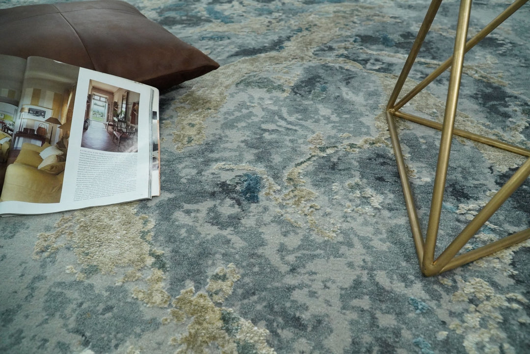 8x10 Rug | One of a Kind Blue and Silver Bamboo Silk Hand Made Modern Abstract Area Rug | SK29 - The Rug Decor