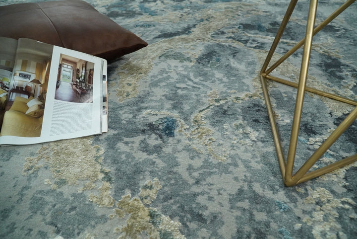 8x10 Rug | One of a Kind Blue and Silver Bamboo Silk Hand Made Modern Abstract Area Rug | SK29 - The Rug Decor