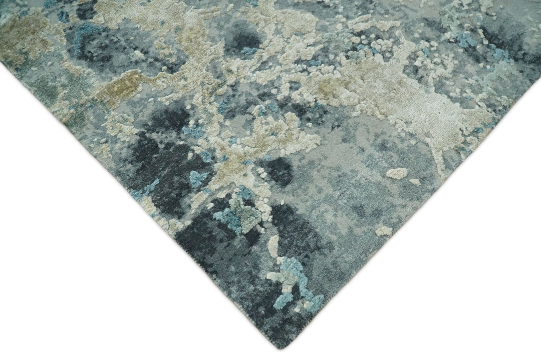 8x10 Rug | One of a Kind Blue and Silver Bamboo Silk Hand Made Modern Abstract Area Rug | SK29 - The Rug Decor