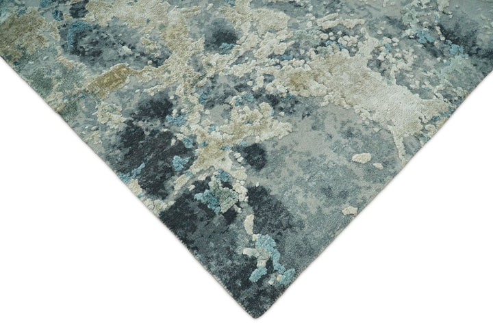 8x10 Rug | One of a Kind Blue and Silver Bamboo Silk Hand Made Modern Abstract Area Rug | SK29 - The Rug Decor