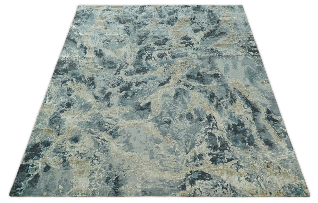 8x10 Rug | One of a Kind Blue and Silver Bamboo Silk Hand Made Modern Abstract Area Rug | SK29 - The Rug Decor