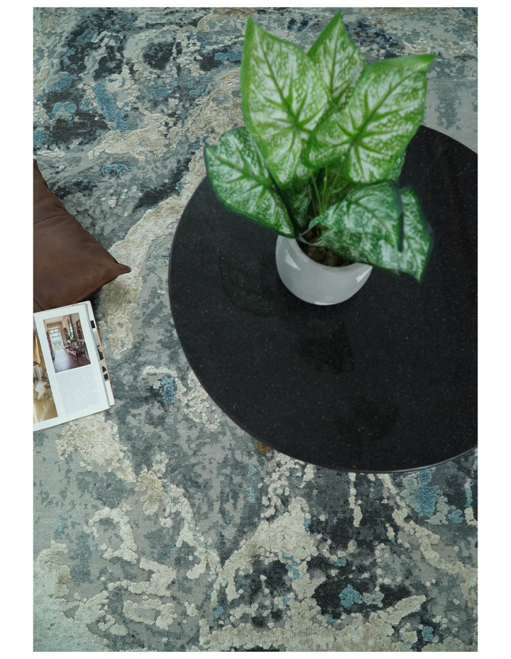 8x10 Rug | One of a Kind Blue and Silver Bamboo Silk Hand Made Modern Abstract Area Rug | SK29 - The Rug Decor