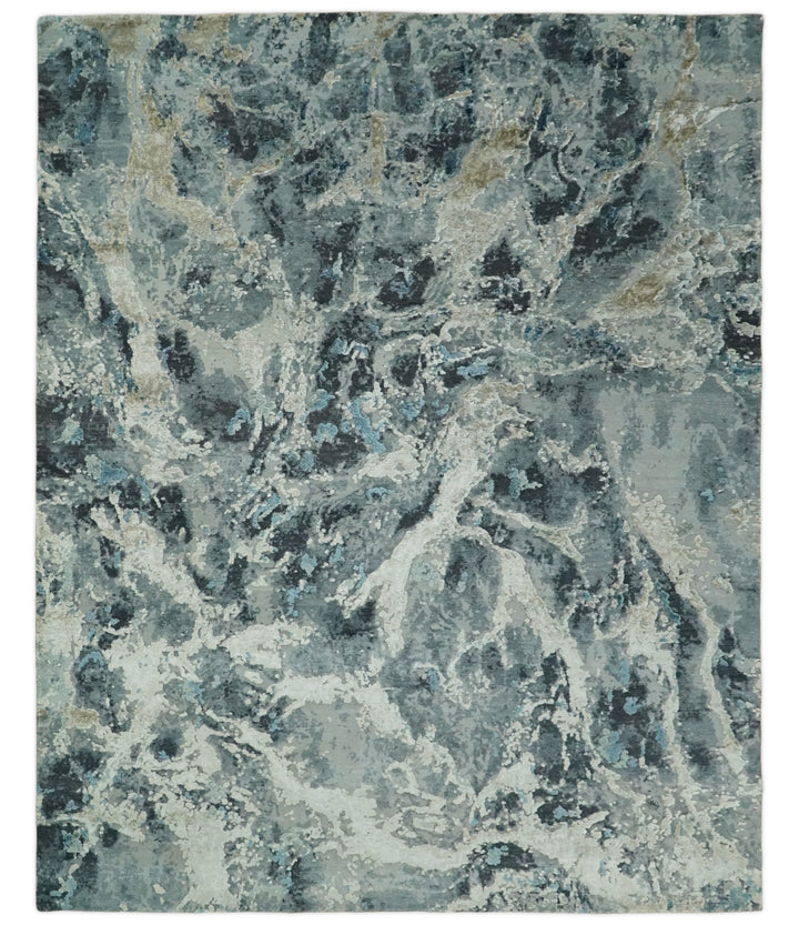 8x10 Rug | One of a Kind Blue and Silver Bamboo Silk Hand Made Modern Abstract Area Rug | SK29 - The Rug Decor