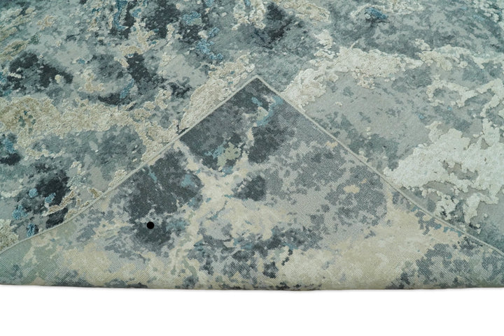 8x10 Rug | One of a Kind Blue and Silver Bamboo Silk Hand Made Modern Abstract Area Rug | SK29 - The Rug Decor