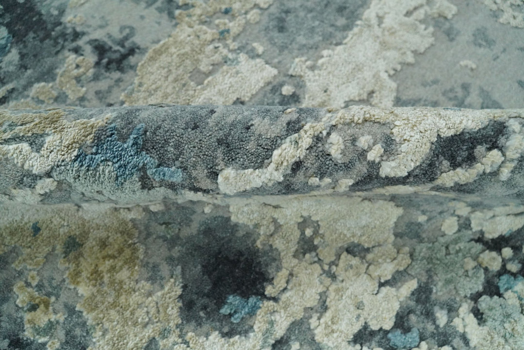 8x10 Rug | One of a Kind Blue and Silver Bamboo Silk Hand Made Modern Abstract Area Rug | SK29 - The Rug Decor