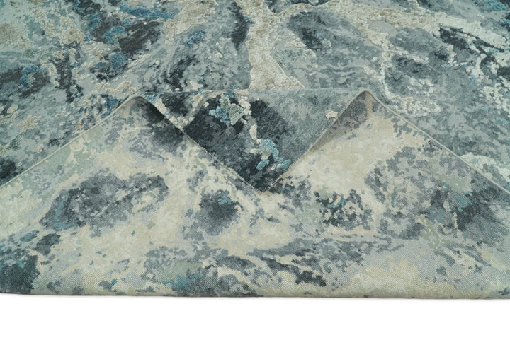 8x10 Rug | One of a Kind Blue and Silver Bamboo Silk Hand Made Modern Abstract Area Rug | SK29 - The Rug Decor