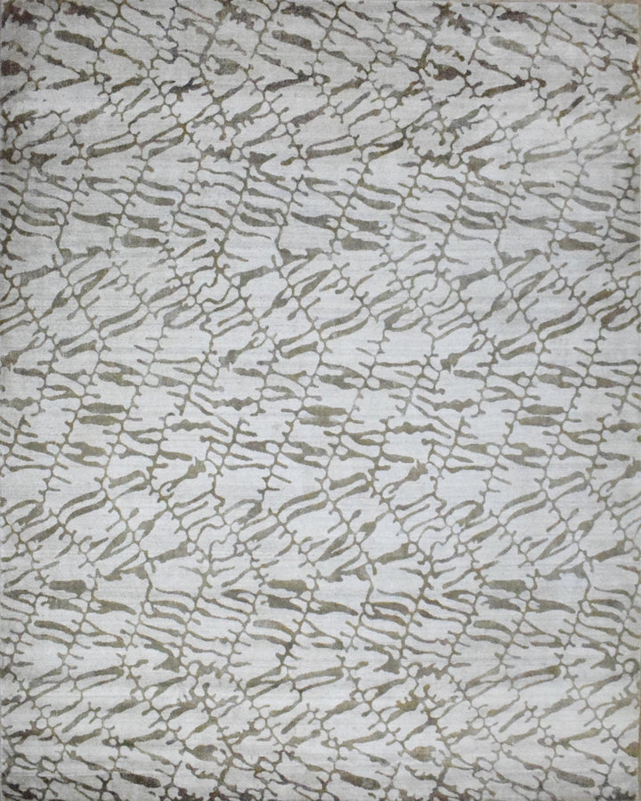 8x10 Rug, White and Brown Rug, Modern and Abstract Rug, Hand-loom Printed Viscose Area Rug | TRD020QT810 - The Rug Decor