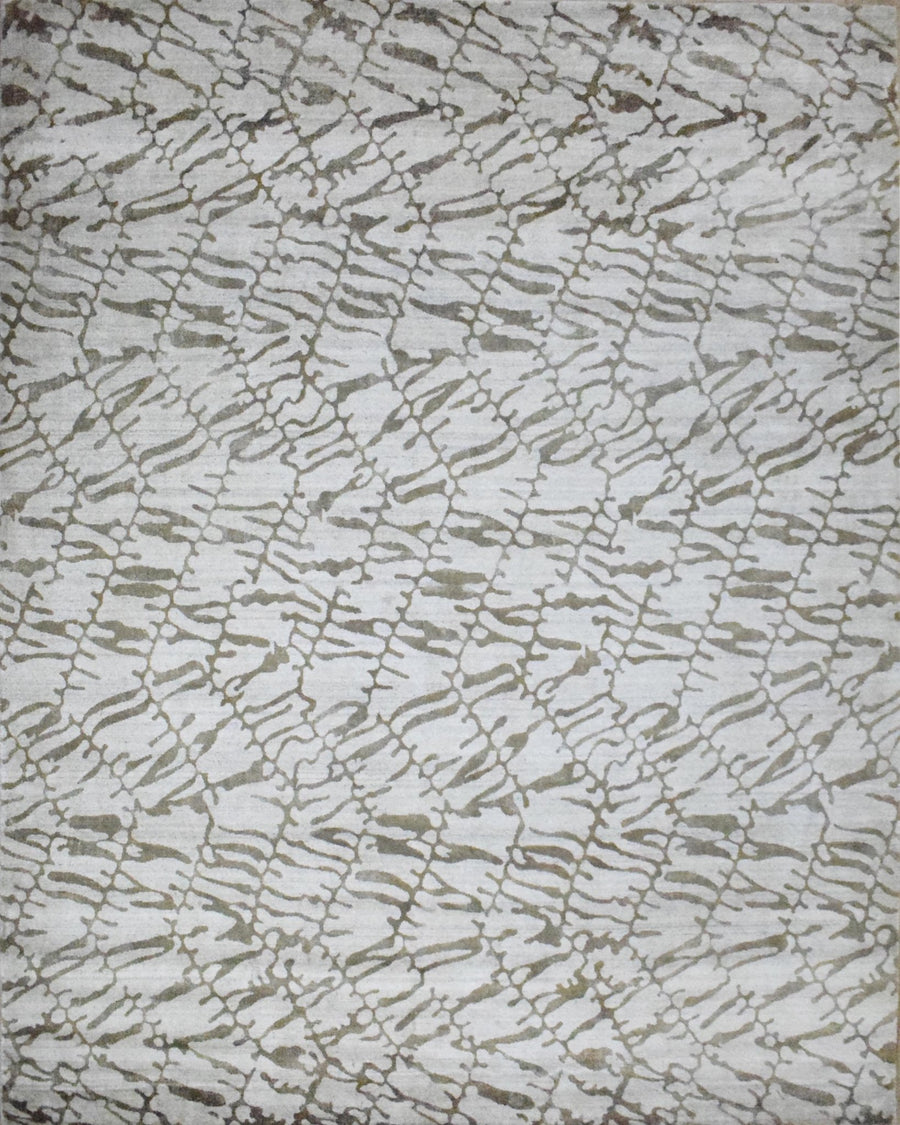 8x10 Rug, White and Brown Rug, Modern and Abstract Rug, Hand-loom Printed Viscose Area Rug | TRD020QT810 - The Rug Decor