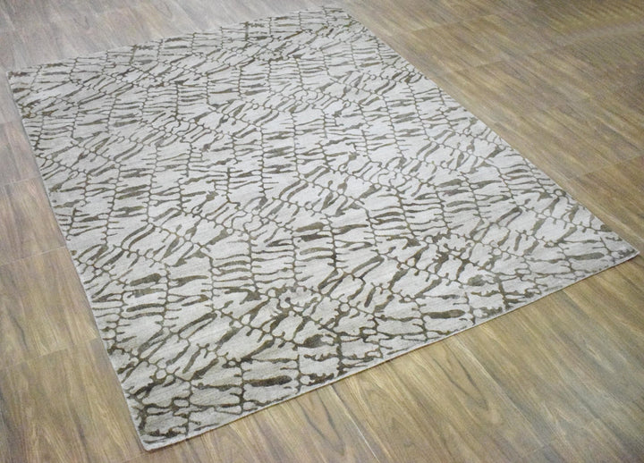 8x10 Rug, White and Brown Rug, Modern and Abstract Rug, Hand-loom Printed Viscose Area Rug | TRD020QT810 - The Rug Decor