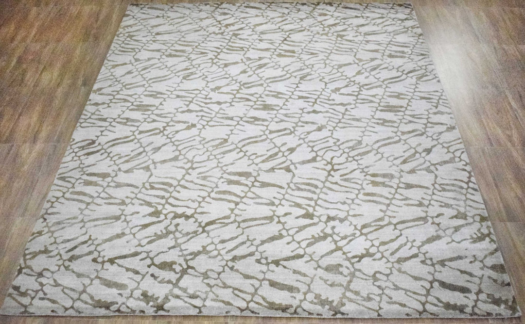 8x10 Rug, White and Brown Rug, Modern and Abstract Rug, Hand-loom Printed Viscose Area Rug | TRD020QT810 - The Rug Decor