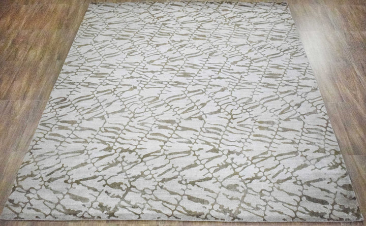 8x10 Rug, White and Brown Rug, Modern and Abstract Rug, Hand-loom Printed Viscose Area Rug | TRD020QT810 - The Rug Decor