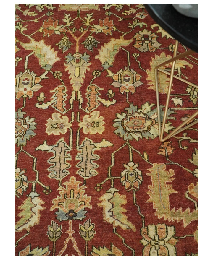 8x10 Rust and Beige Hand Knotted Traditional Antique Turkish Vintage Wool Rug | TRDCP538810 - The Rug Decor