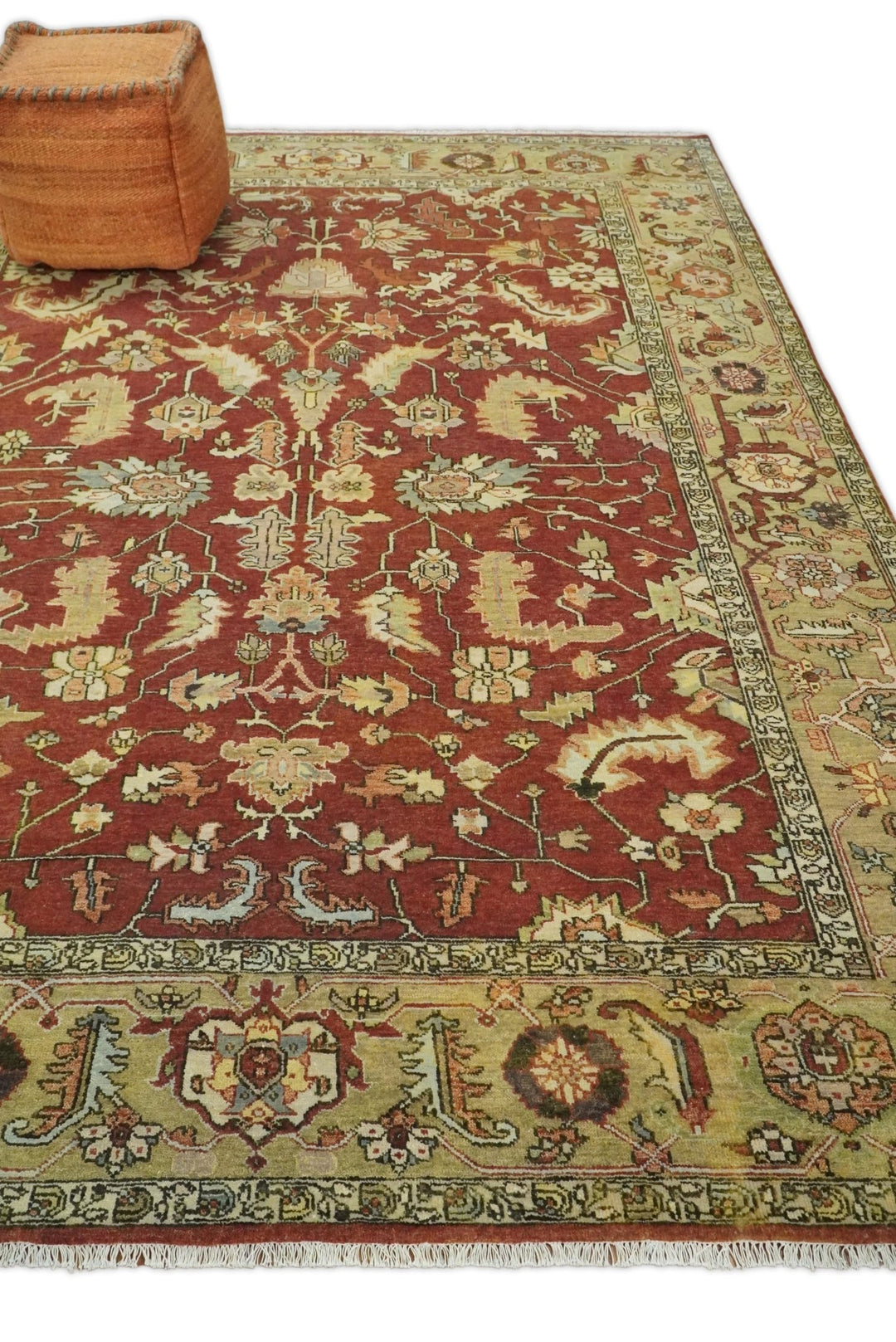 8x10 Rust and Beige Hand Knotted Traditional Antique Turkish Vintage Wool Rug | TRDCP538810 - The Rug Decor