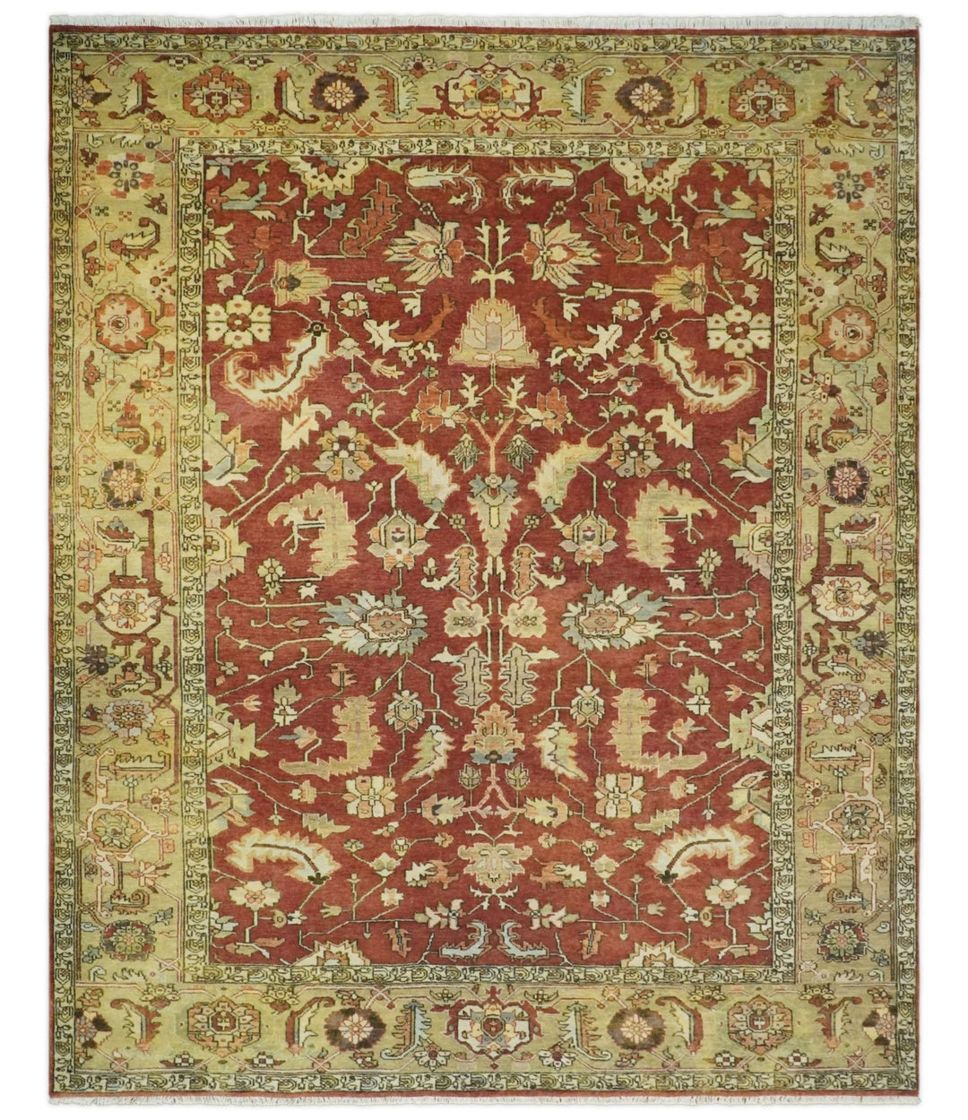 8x10 Rust and Beige Hand Knotted Traditional Antique Turkish Vintage Wool Rug | TRDCP538810 - The Rug Decor