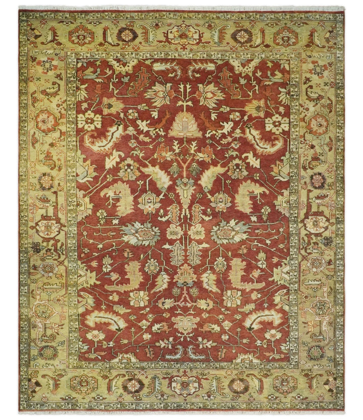 8x10 Rust and Beige Hand Knotted Traditional Antique Turkish Vintage Wool Rug | TRDCP538810 - The Rug Decor