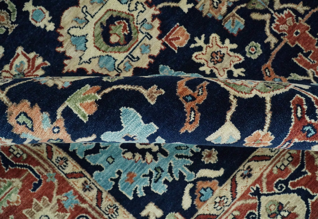 8x10 Rust and Blue Hand Knotted Traditional Antique Turkish Vintage Wool Rug | TRDCP540810 - The Rug Decor