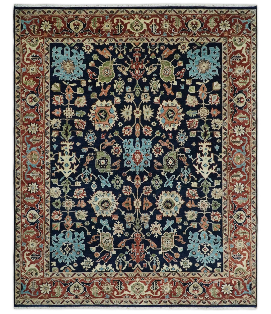 8x10 Rust and Blue Hand Knotted Traditional Antique Turkish Vintage Wool Rug | TRDCP540810 - The Rug Decor