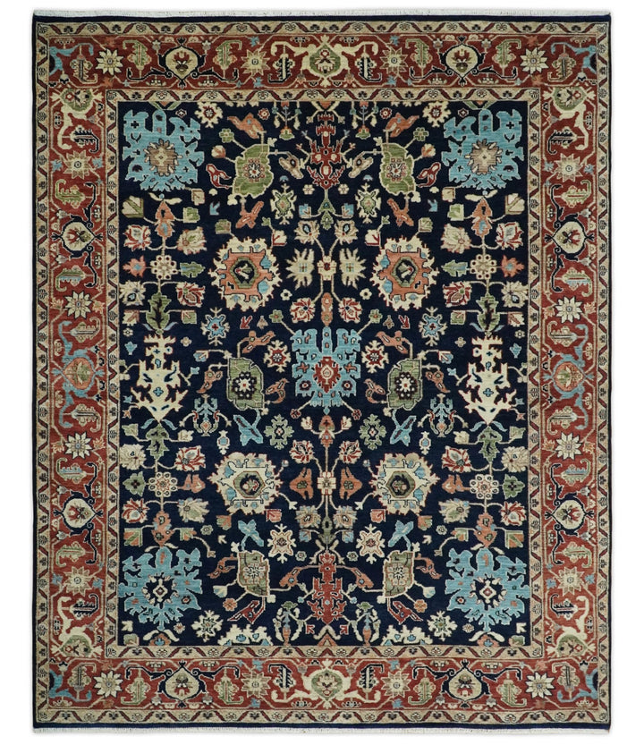 8x10 Rust and Blue Hand Knotted Traditional Antique Turkish Vintage Wool Rug | TRDCP540810 - The Rug Decor