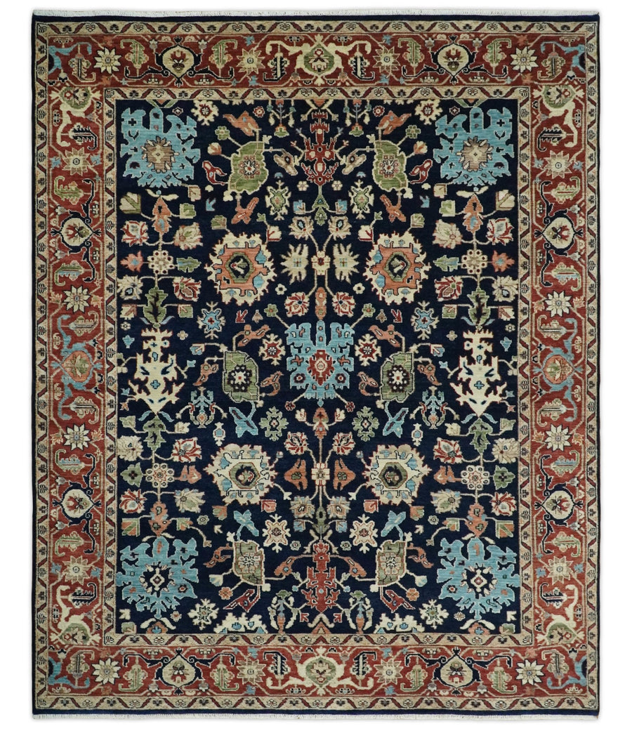 8x10 Rust and Blue Hand Knotted Traditional Antique Turkish Vintage Wool Rug | TRDCP540810 - The Rug Decor