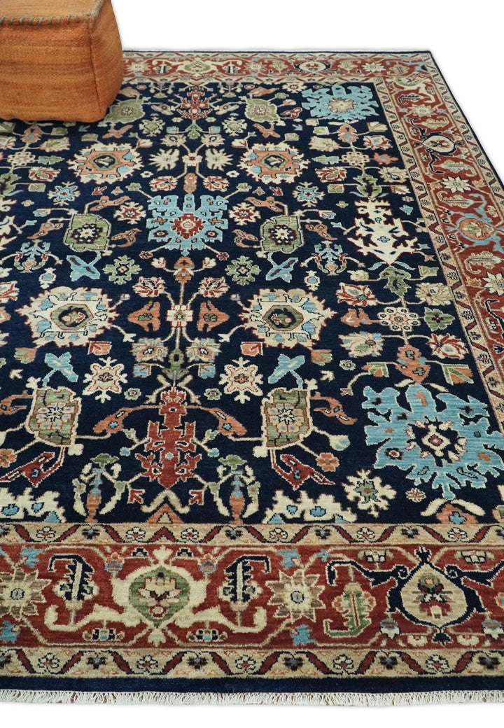 8x10 Rust and Blue Hand Knotted Traditional Antique Turkish Vintage Wool Rug | TRDCP540810 - The Rug Decor