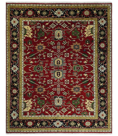 8x10 Rust and Blue Hand Knotted Traditional Antique Turkish Wool Rug | TRDCP396810 - The Rug Decor