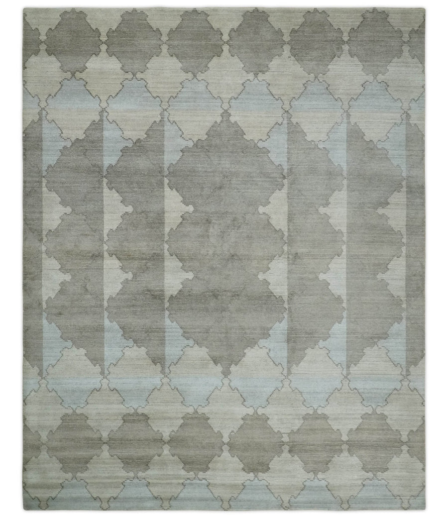 8x10 Silver and Gray Ikat design Handmade Art Silk Area Rug - The Rug Decor