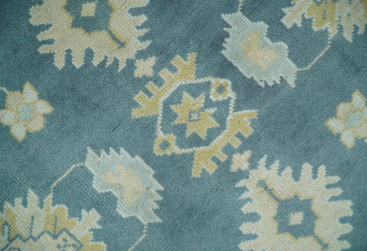 8x10 Teal and Beige Hand Knotted Heriz Serapi Floral Area Rug | TRDCP1185810 - The Rug Decor