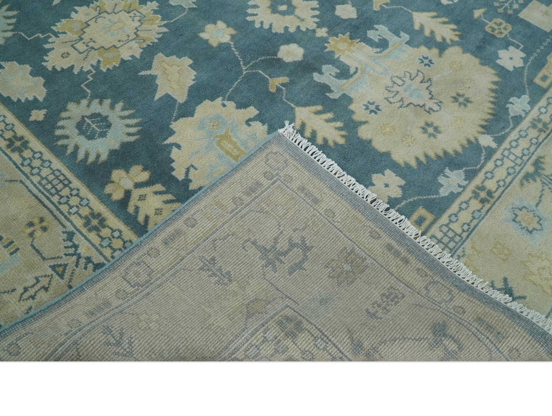8x10 Teal and Beige Hand Knotted Heriz Serapi Floral Area Rug | TRDCP1185810 - The Rug Decor