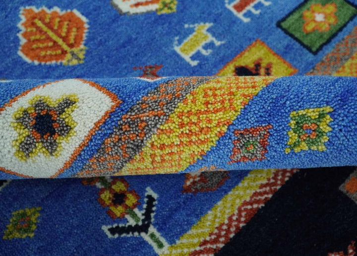 8x10 Tribal Gabbeh Blue, Black, Green and Rust Hand knotted Traditional Wool Area Rug - The Rug Decor