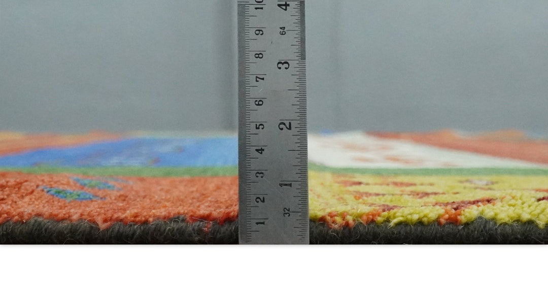 8x10 Tribal Gabbeh Green, Rust, Blue and Gold Hand knotted Traditional Wool Area Rug - The Rug Decor