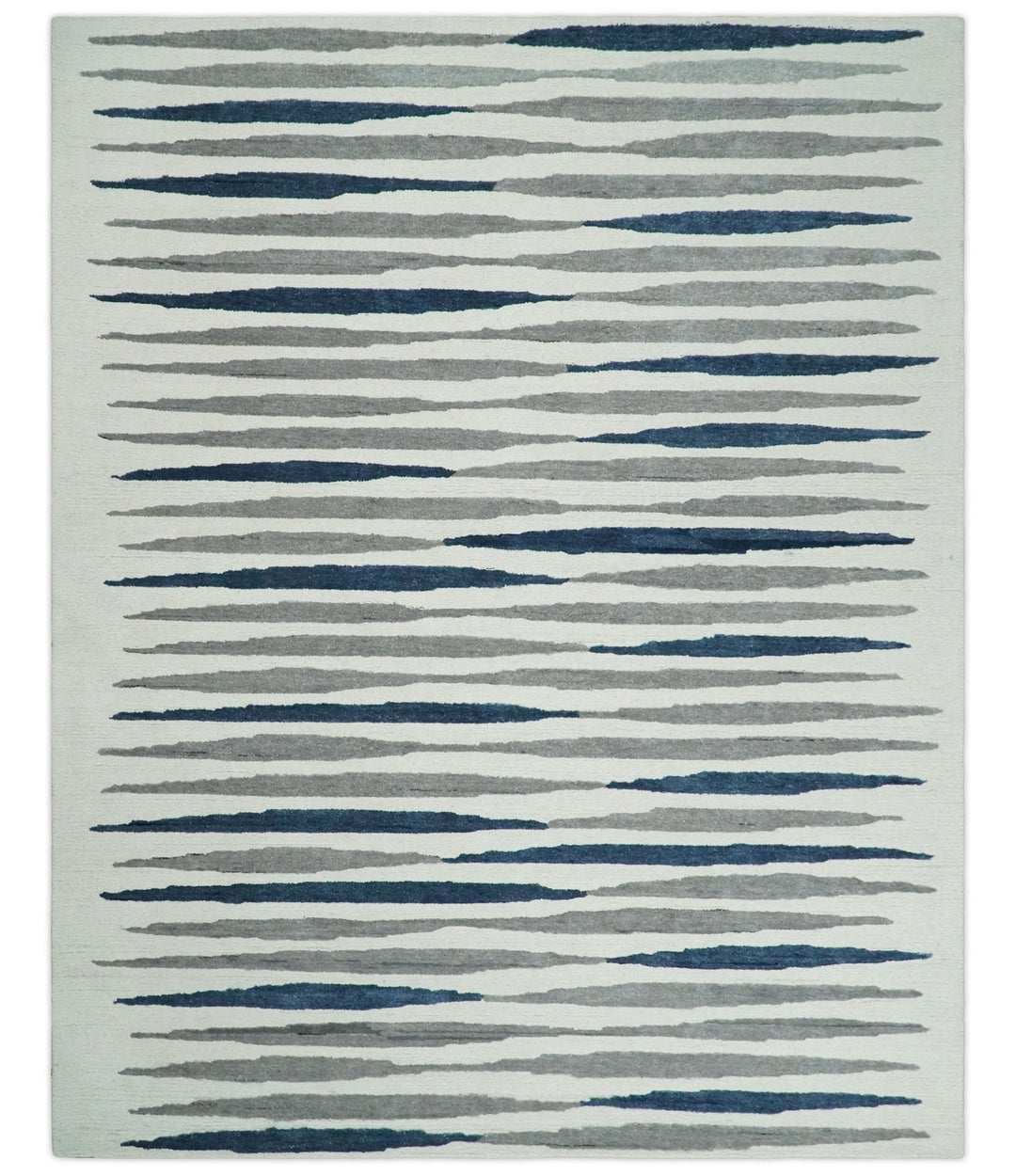 8x10 White, Blue and Camel Hand Tufted Modern Scandinavian Stripe Wool Area Rug | YUK3 - The Rug Decor