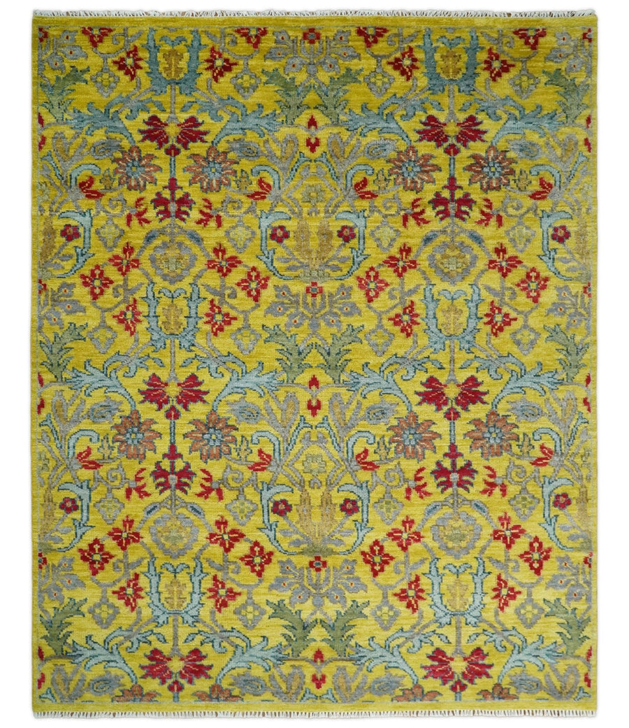 8x10 Wool Blue, Gold and Red Vibrant Colorful Traditional Eclectic Hand knotted Bohemian Area Rug | TRDCP318810 - The Rug Decor
