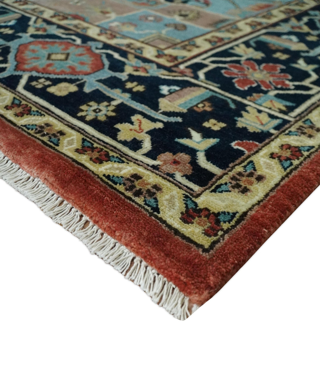 8x10 Wool Hand Knotted Heriz Serapi Brown, Black, Rust and Teal Area Rug | TRDCP1051810 - The Rug Decor