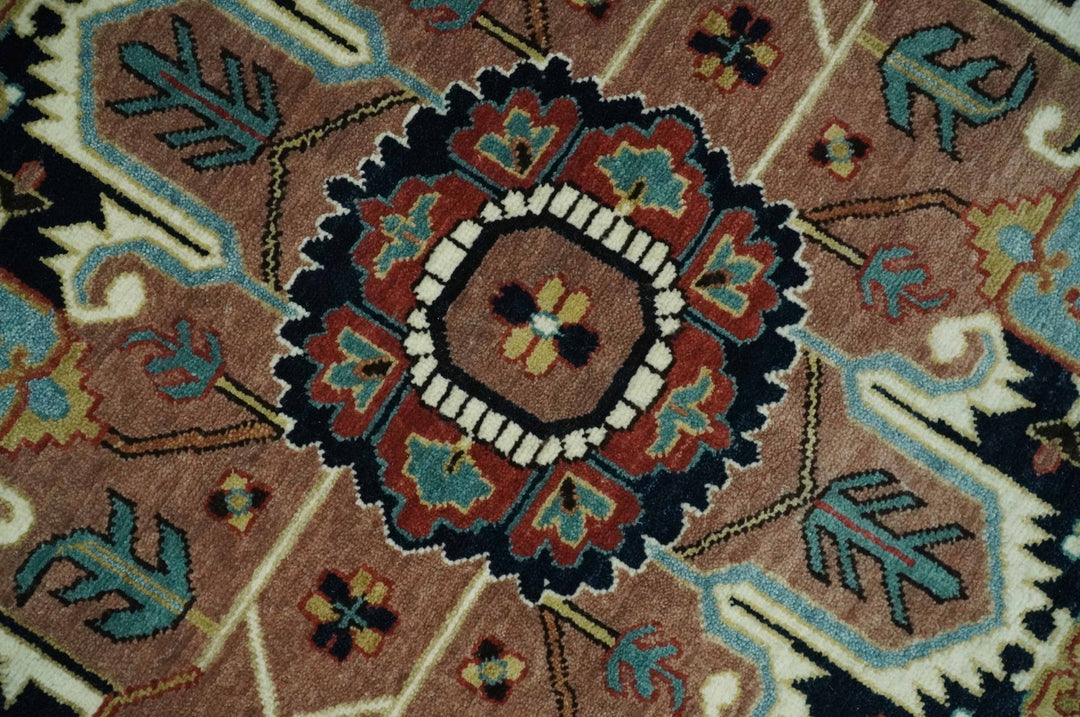 8x10 Wool Hand Knotted Heriz Serapi Brown, Black, Rust and Teal Area Rug | TRDCP1051810 - The Rug Decor