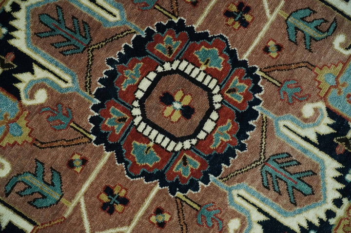 8x10 Wool Hand Knotted Heriz Serapi Brown, Black, Rust and Teal Area Rug | TRDCP1051810 - The Rug Decor