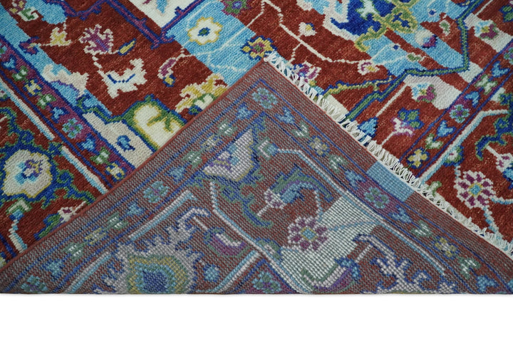 8x10 Wool Persian Blue and Red Abstract Vibrant Colorful Hand knotted Heriz Serapi Area Rug | TRDCP306810 - The Rug Decor