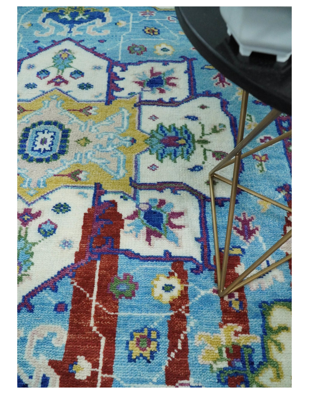 8x10 Wool Persian Blue and Red Abstract Vibrant Colorful Hand knotted Heriz Serapi Area Rug | TRDCP306810 - The Rug Decor