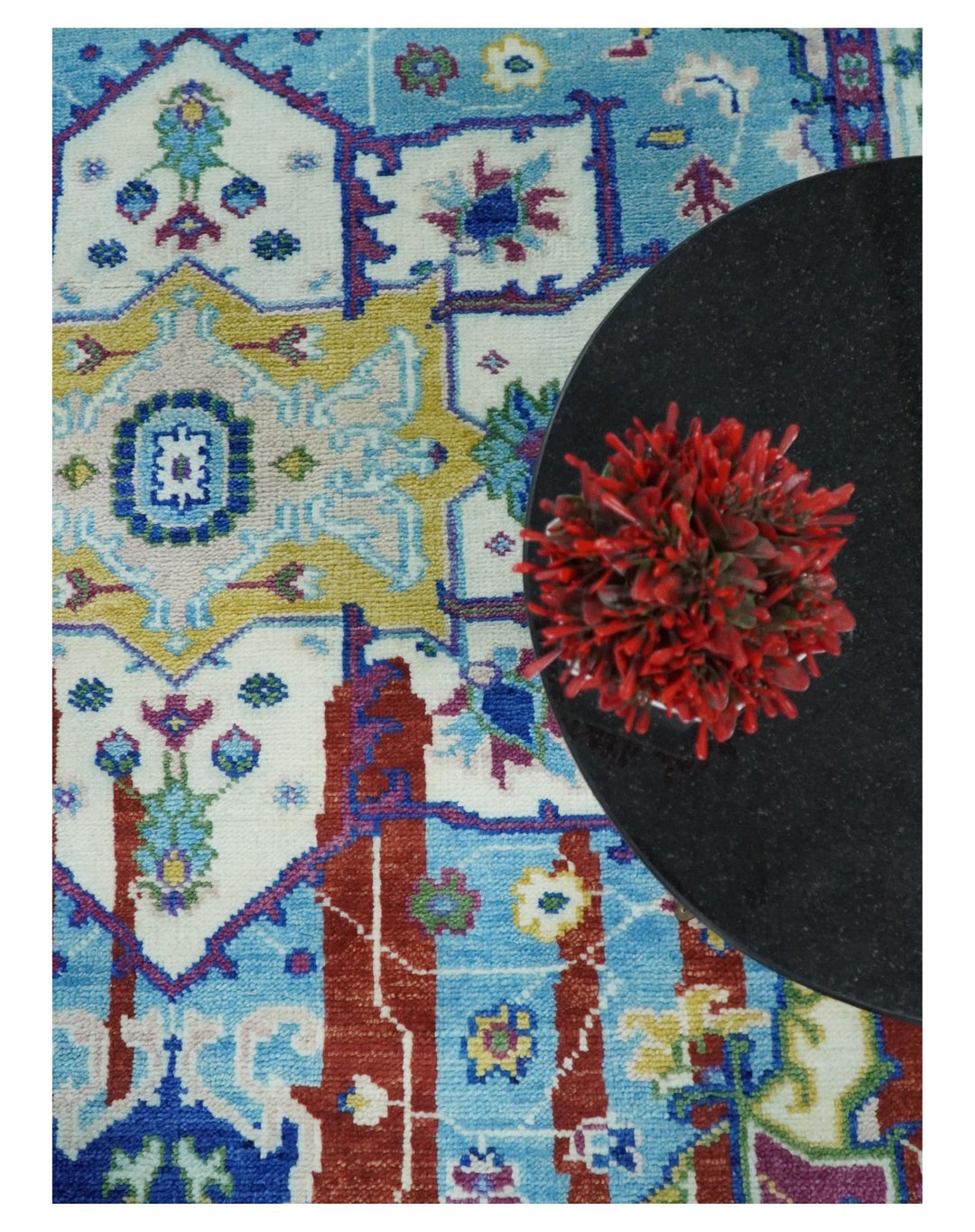 8x10 Wool Persian Blue and Red Abstract Vibrant Colorful Hand knotted Heriz Serapi Area Rug | TRDCP306810 - The Rug Decor