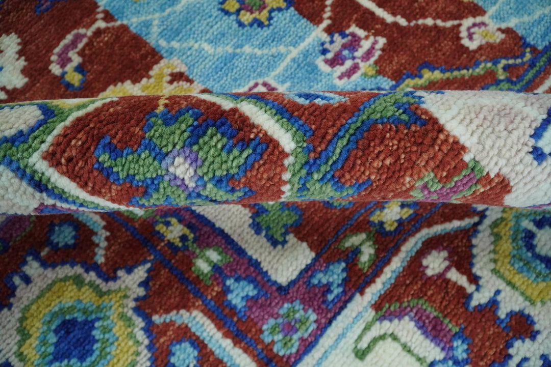 8x10 Wool Persian Blue and Red Abstract Vibrant Colorful Hand knotted Heriz Serapi Area Rug | TRDCP306810 - The Rug Decor