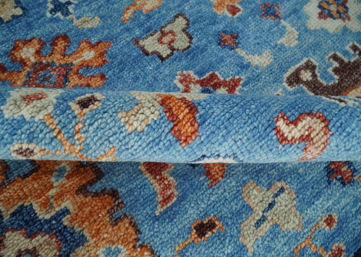 8x10 Wool Traditional Persian Blue and Ivory Vibrant Colorful Hand knotted Oushak Area Rug | TRD2741810S - The Rug Decor