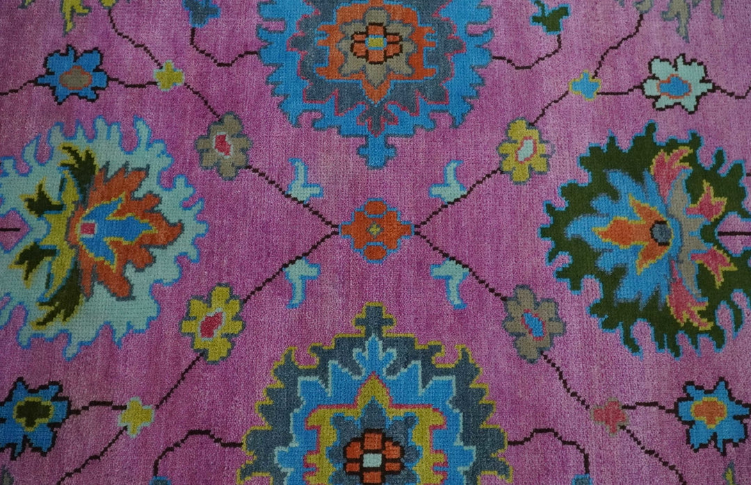 8x10 Wool Traditional Persian Pink, Gray and Blue Vibrant Colorful Hand knotted Oushak Area Rug | TRDCP844810 - The Rug Decor