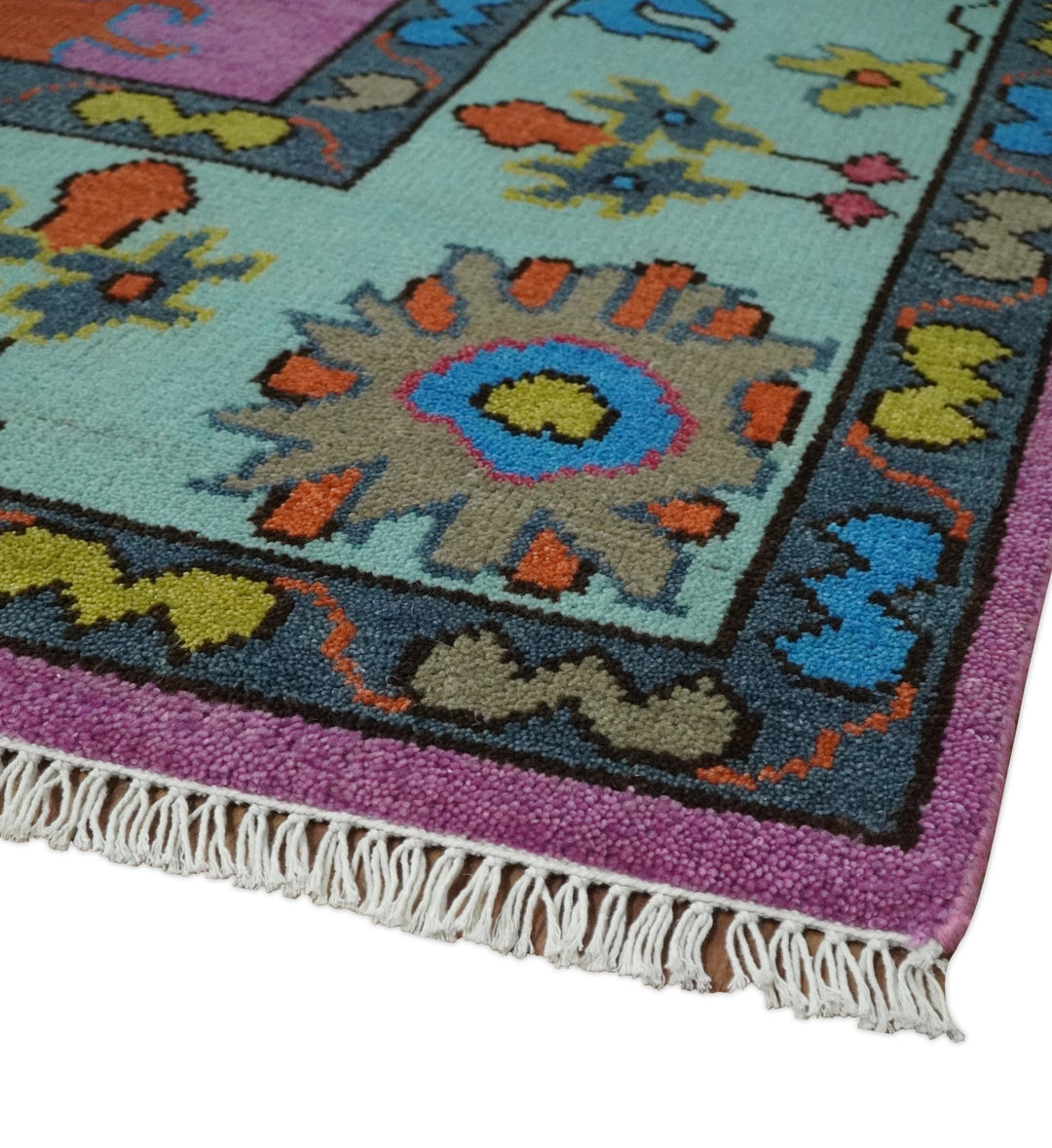 8x10 Wool Traditional Persian Pink, Gray and Blue Vibrant Colorful Hand knotted Oushak Area Rug | TRDCP844810 - The Rug Decor