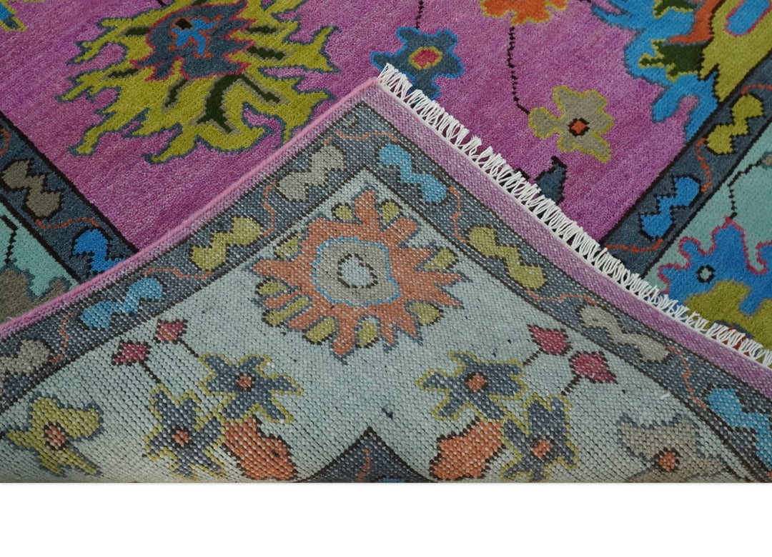 8x10 Wool Traditional Persian Pink, Gray and Blue Vibrant Colorful Hand knotted Oushak Area Rug | TRDCP844810 - The Rug Decor