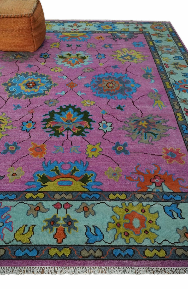 8x10 Wool Traditional Persian Pink, Gray and Blue Vibrant Colorful Hand knotted Oushak Area Rug | TRDCP844810 - The Rug Decor