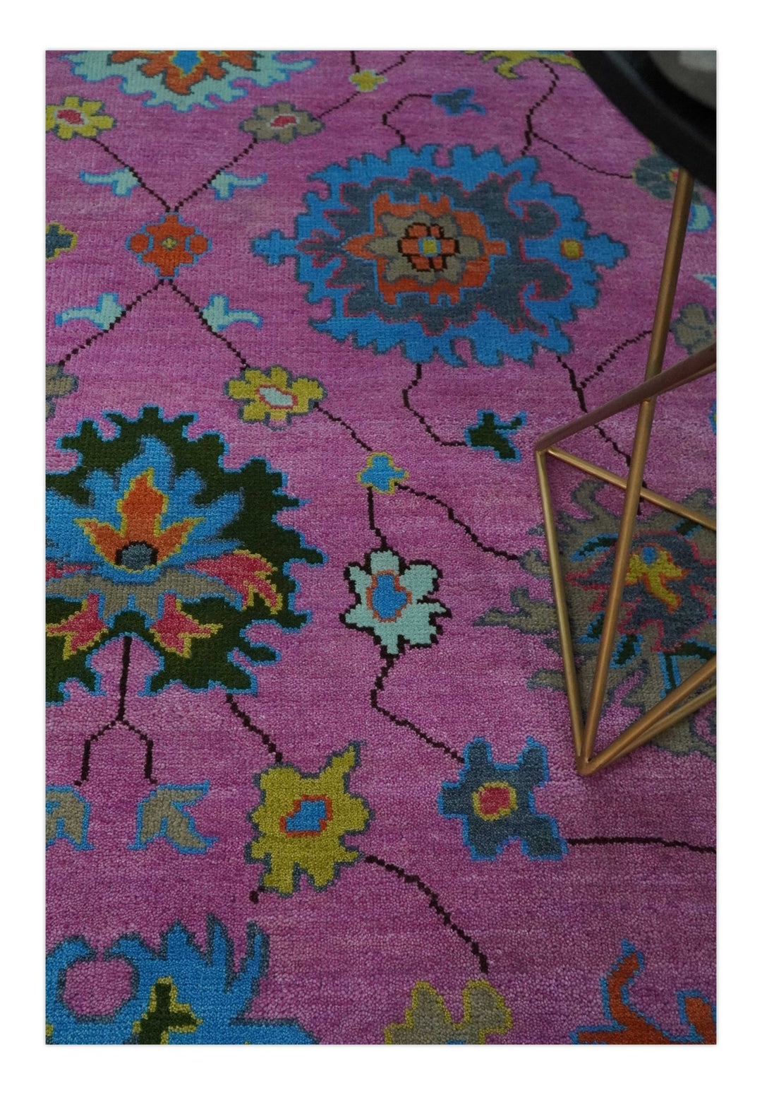 8x10 Wool Traditional Persian Pink, Gray and Blue Vibrant Colorful Hand knotted Oushak Area Rug | TRDCP844810 - The Rug Decor