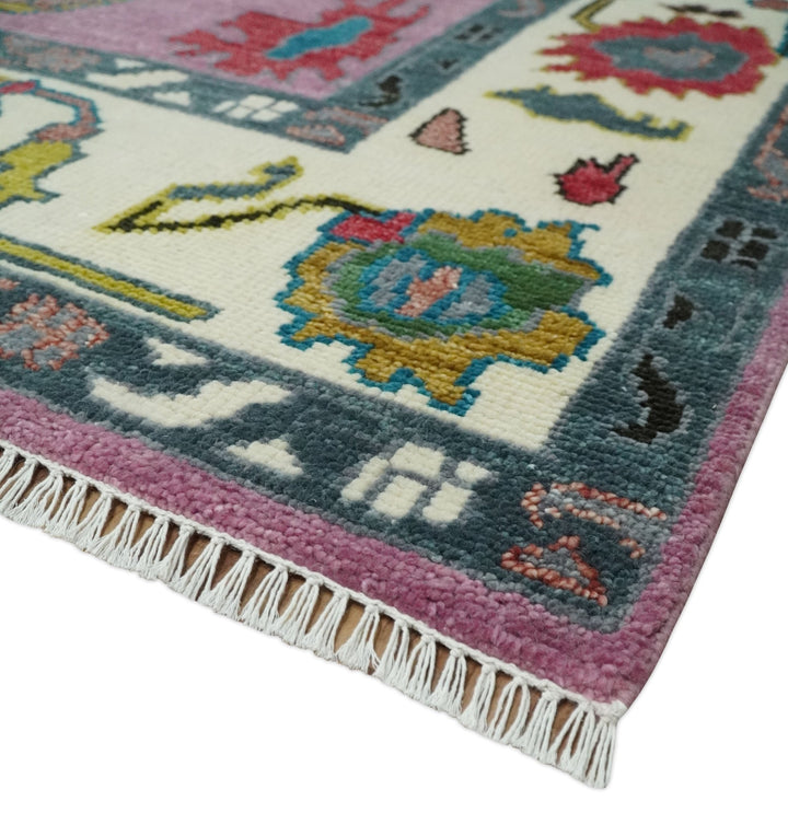 8x10 Wool Traditional Persian Purple and Ivory Vibrant Colorful Hand knotted Oushak Area Rug | TRDCP1125810S - The Rug Decor