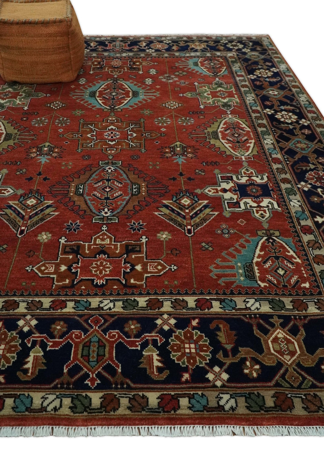 8x10 Wool Traditional Persian Rust and Black Hand knotted Serapi Area Rug | TRDCP1057810 - The Rug Decor